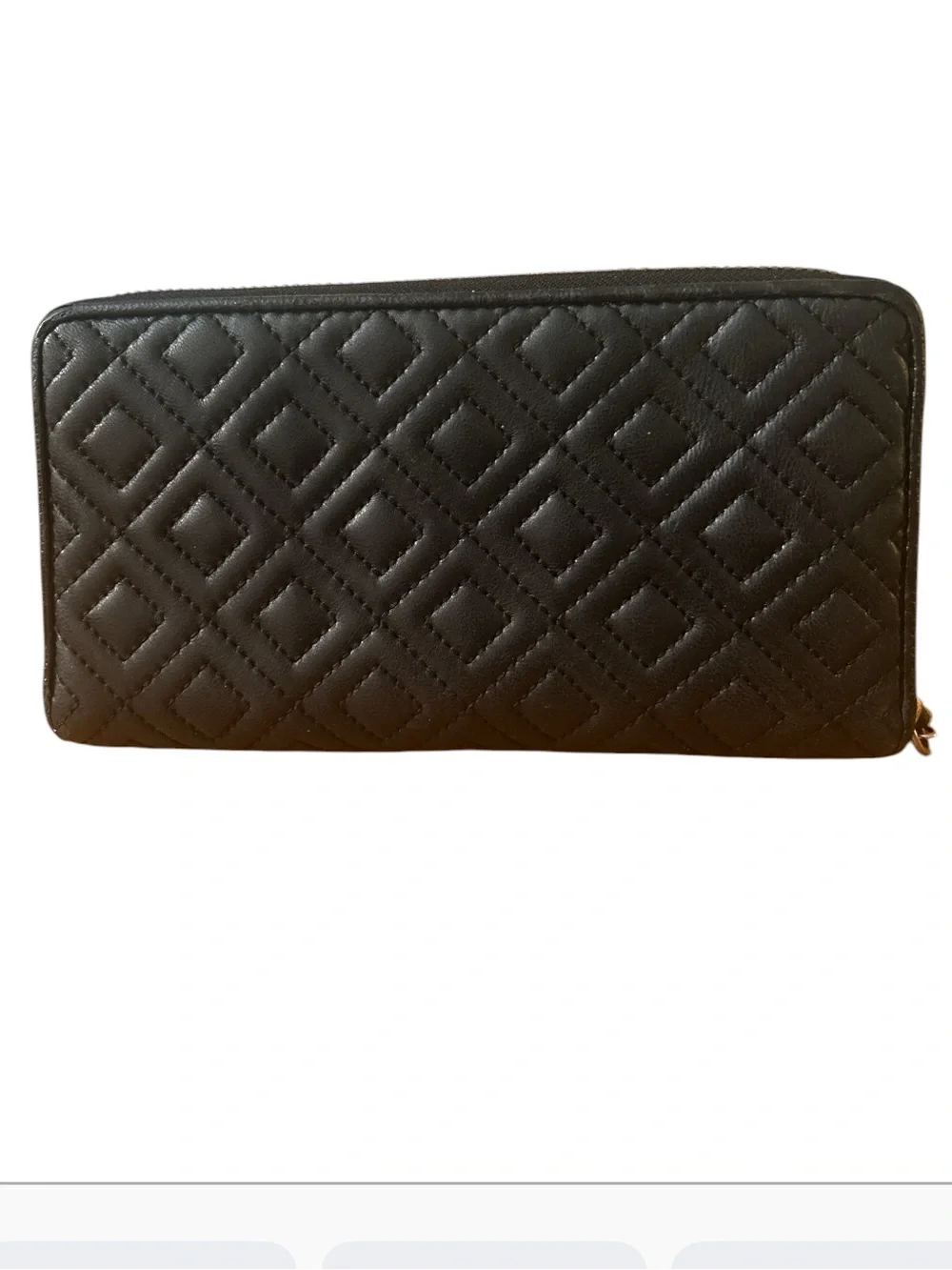Tory Burch Black Quilted Leather Zip-Around Wallet